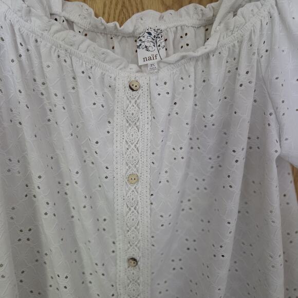 Anthropologie Naif Romantic Feminine Off The Shoulder Eyelet Top White Size 2X - Picture 3 of 7